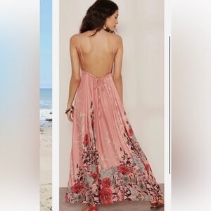 Free people dusty pink floral print open back maxi dress size medium